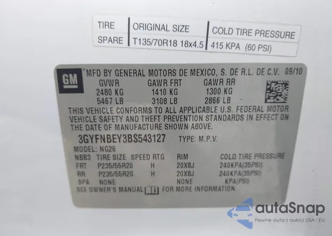 2011 Cadillac Srx Performance Collection z USA, uszkodzony, nr VIN 3GYFNBEY3BS543127